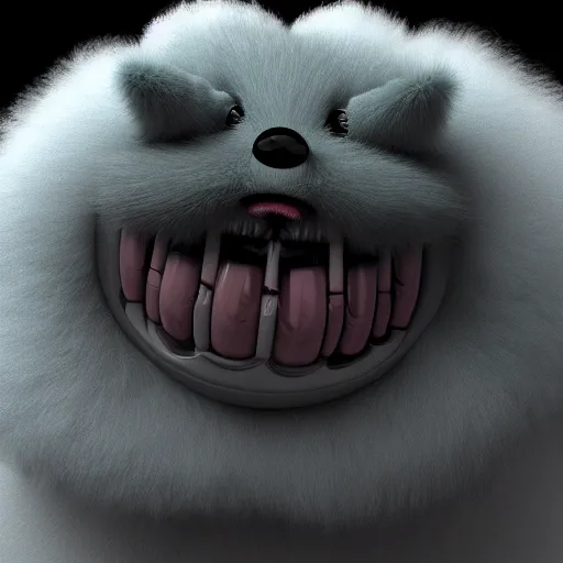 Image similar to cute chthonic fluffy monster by Giger, vray render, 50mm lens, bottom angle