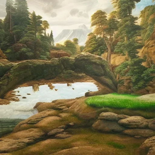 Image similar to realistic landscape painting,My work made by Michaelangelo, physical painting, Sharp focus,digital art, no bright colors,fine art, trending on Artstation, unreal engine.