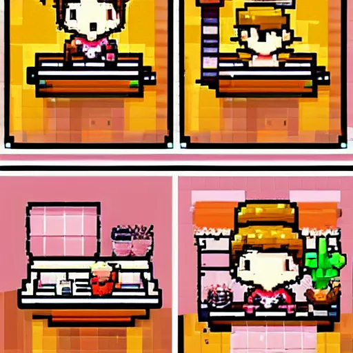 Image similar to #pixelart cute anime girl in ramen cafe, hd