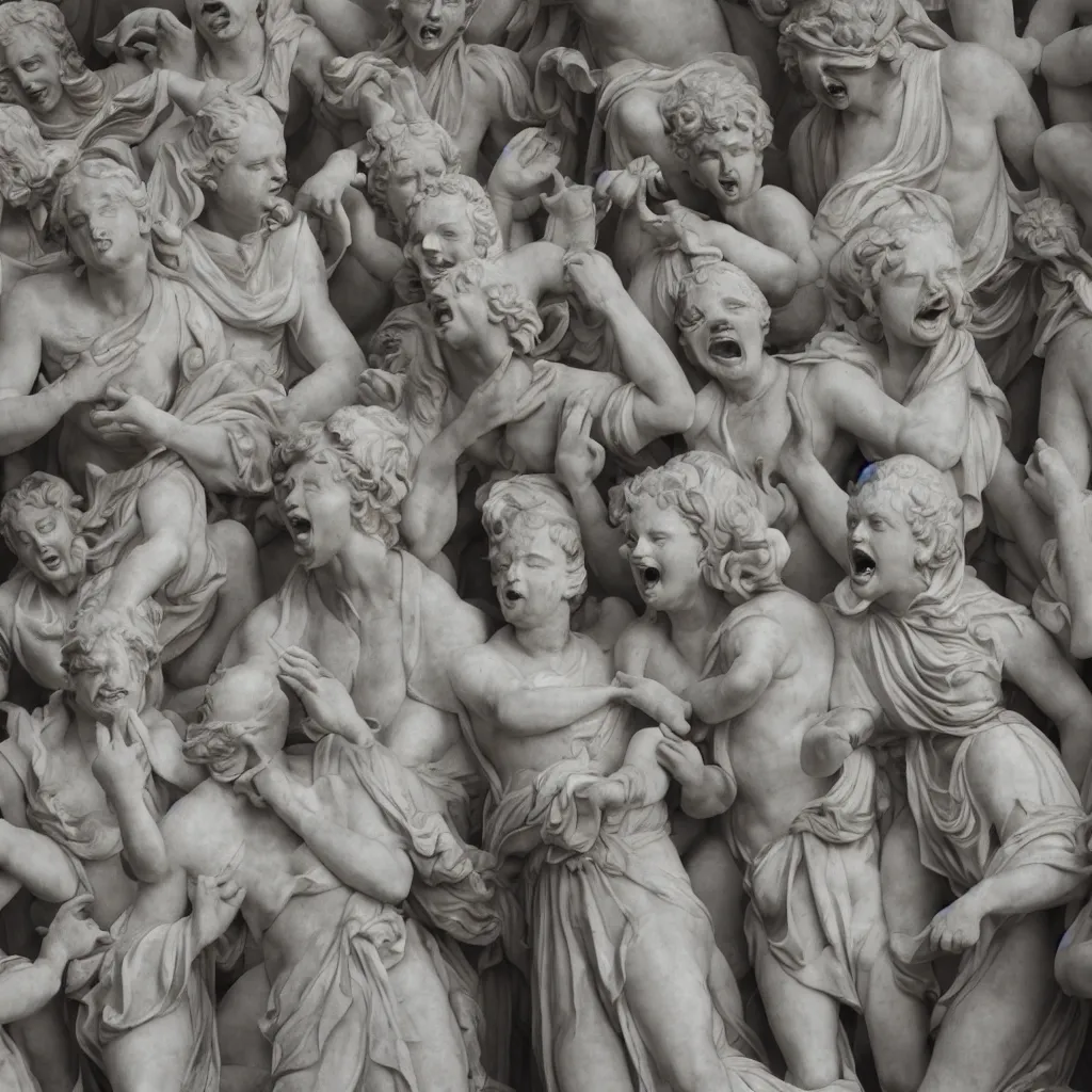 Prompt: Marble statues yelling at a traffic jam