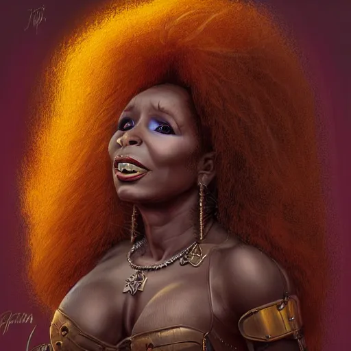 Image similar to digital painting of chaka khan by filipe pagliuso and justin gerard, symmetric, fantasy, highly, detailed, realistic, intricate