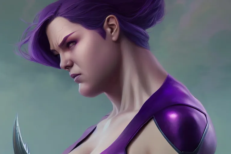 Image similar to female thanos, by charlie bowater, artgerm, ilya kuvshinov, krenz cushart, ruan jia, realism, ultra detailed, 8 k resolution, big thanos chin, standing posture