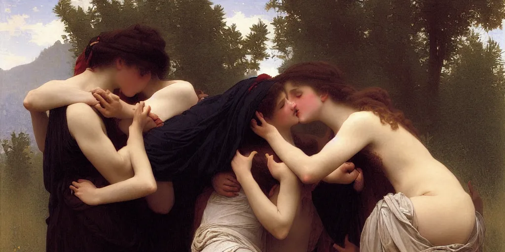 Image similar to The kiss, painted by William-Adolphe Bouguereau