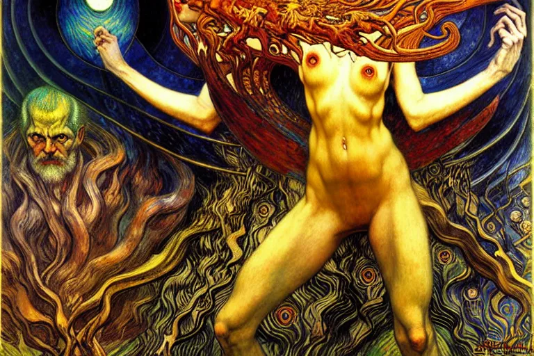 Image similar to Divine Chaos Engine by Karol Bak, Jean Delville, William Blake, Gustav Klimt, and Vincent Van Gogh, symbolist, visionary