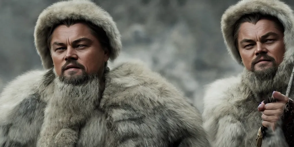 Image similar to Leonardo DiCaprio as Gengis Khan in 'Ghengis' (2021), movie still frame