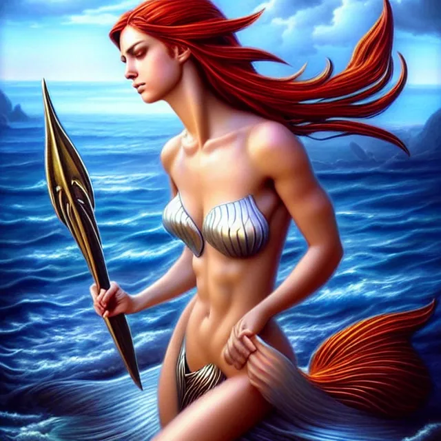 Prompt: beautiful!! mermaid warrior artgerm anne stokes highly detailed 8 k hdr smooth sharp focus high resolution award - winning photo photorealistic