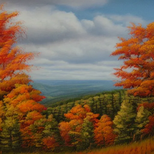 Prompt: hyper realistic landscape painting of sleeping giant park in ontario during fall