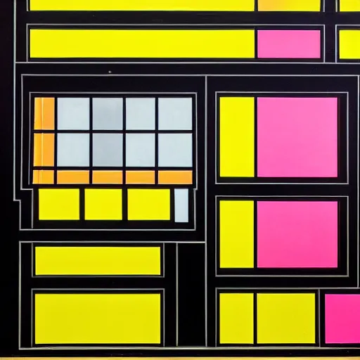 Image similar to waffle house store but the sign says awful waffle by piet mondrian, damien hirst, marcel duchamp, architecture design, detailed