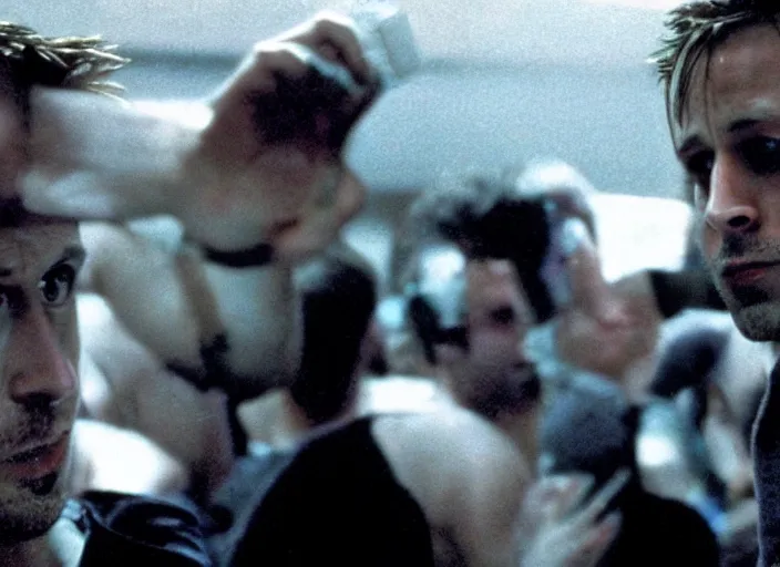 Image similar to film still of Ryan Gosling as Tyler Durden in Fight Club 1999