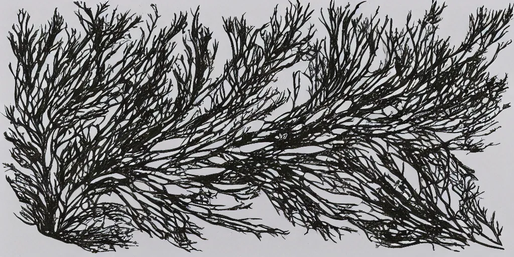 Prompt: bladder wrack and dulse seaweed, decorative design against a grey background, done in Japanese ink style