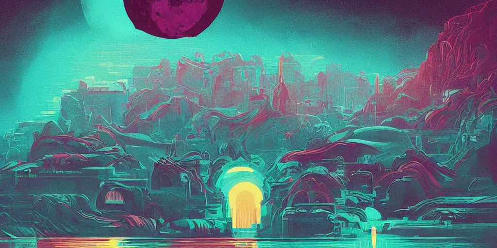 Image similar to a lovecraftian cinematic isograph print of a aetherpunk planet by alena aenami in the style of art - deco art, very, very aesthetic