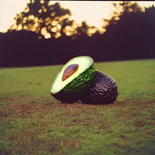 Image similar to “a burning avocado chair in the middle of an empty field at night. 35mm film. Cursed image.”