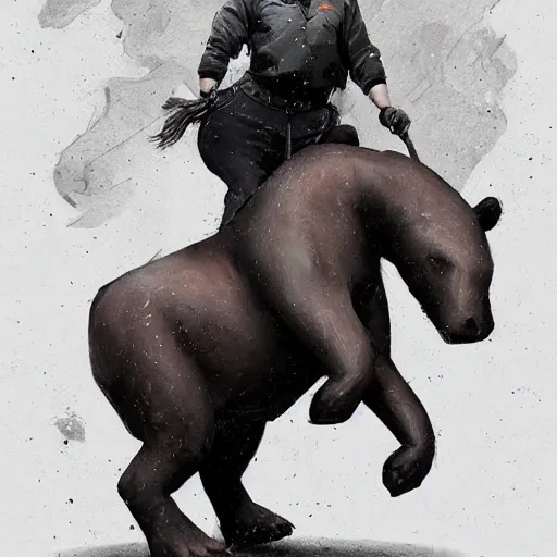 Image similar to equestrian riding a giant bear in the par, trending on artstation k