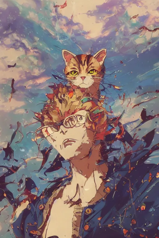 Prompt: maximalist intimidating cat, trending on pixiv fanbox, painted by makoto shinkai takashi takeuchi studio ghibli, akihiko yoshida, yoshitaka amano, wangechi mutu, clean cel shaded vector art. shutterstock. behance hd by lois van baarle, artgerm, helen huang, rossdraws, illustration