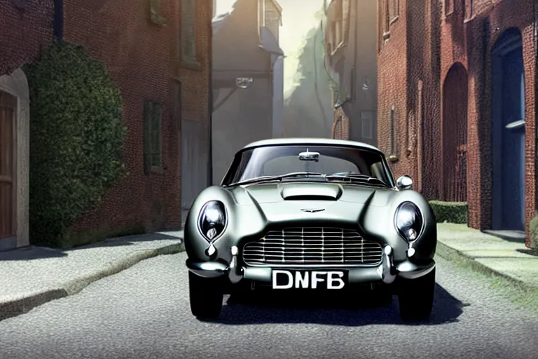 Prompt: a wholesome animation key shot of one short - wheelbase aston martin db 5, in a rich london mews residential street, miniature, waist height, medium range, studio ghibli, ( pixar ) and disney animation, sharp, very detailed, unreal engine 5 render, bloom, high resolution, anime key art by greg rutkowski