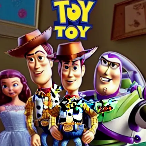 Image similar to Toy Story 2 but it's a horror film, scary, dramatic, traumatic, ridiculous