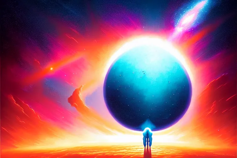 Prompt: transformation, celestial overlord, birth of a star by christopher balaskas and john harris and dan mumford and josan gonzalez, hyperrealistic, high detail, ultra detailed, space, nebula, sharp focus, stellar formation, astronomy, science