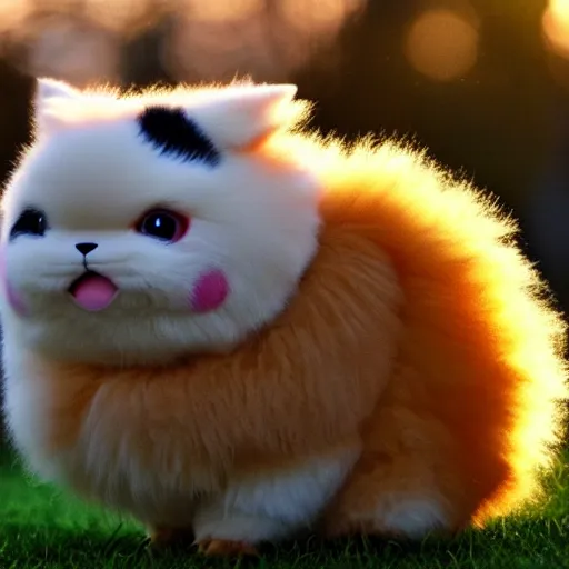 Prompt: Photo of a real life Pokemon, cute!!!, fluffy!!!, adorable!!!, ultra realistic!!!, golden hour, sharp focus