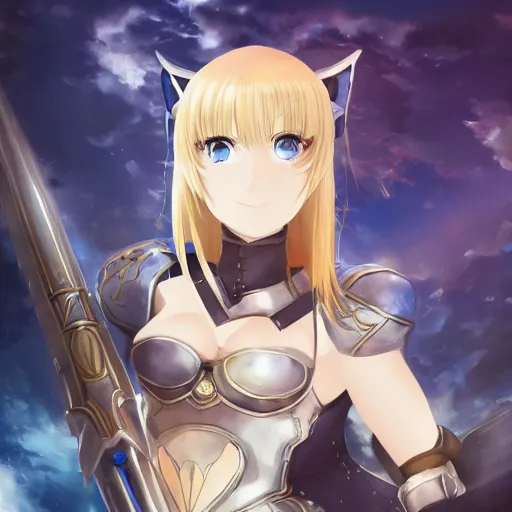 Image similar to beautiful depiction of saber from fate / stay night, with armour from caster with fox ears, high details, high resolution, kantai collection style, noise filtered, artstation, kantai collection arcade, 4 k, highly detailed, high quality