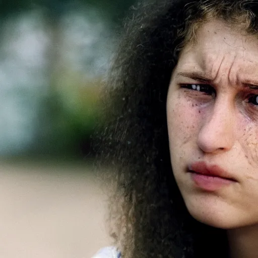 Prompt: a candid extreme closeup portrait of an expressive face of a young woman who just finished crying by annie leibovitz