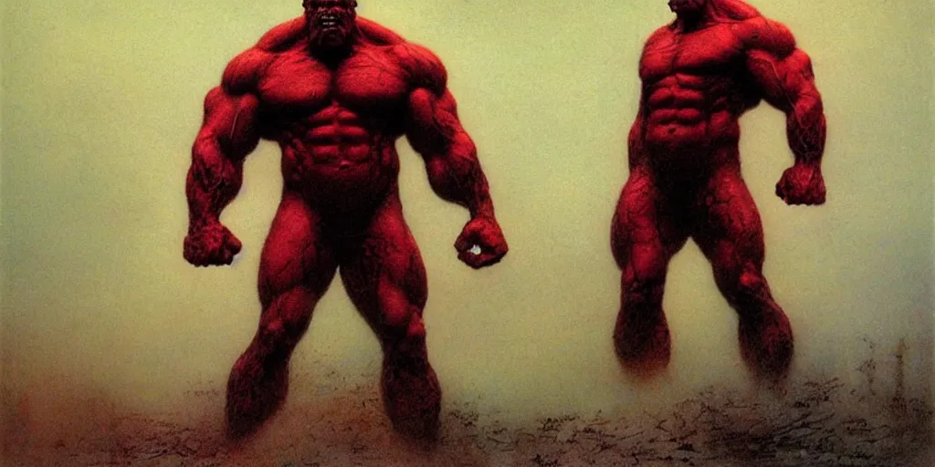 Image similar to Red Hulk by Beksinski, Luis Royo