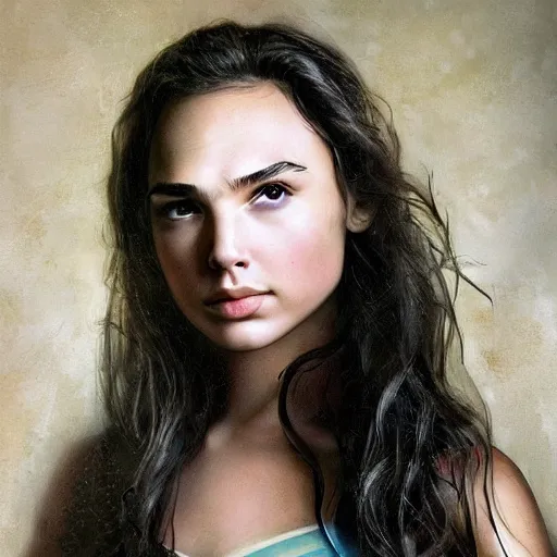 Image similar to a beautiful young girl who looks like gal gadot and rebecca fergueson portrait photo