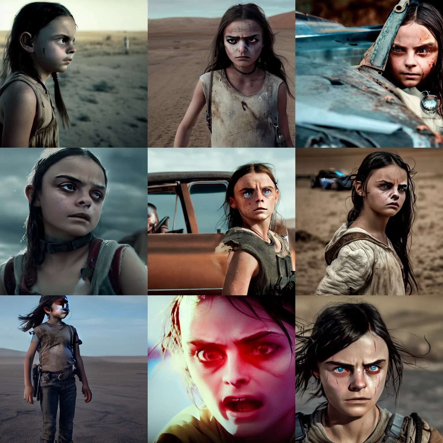 Prompt: dafne keen, mad max, cinematic shot, 8k resolution