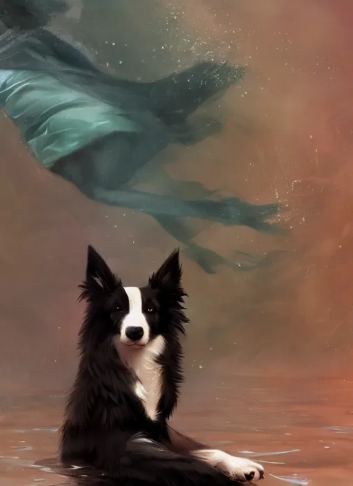 Prompt: beautiful wide angle full body portrait of a cute male anthropomorphic anthro border collie fursona wearing an evening gown underwater, character design by charlie bowater, henry asencio, and ross tran, scenic background, detailed, glamor pose, aesthetic, furry, trending on artstation, furaffinity, deviantart