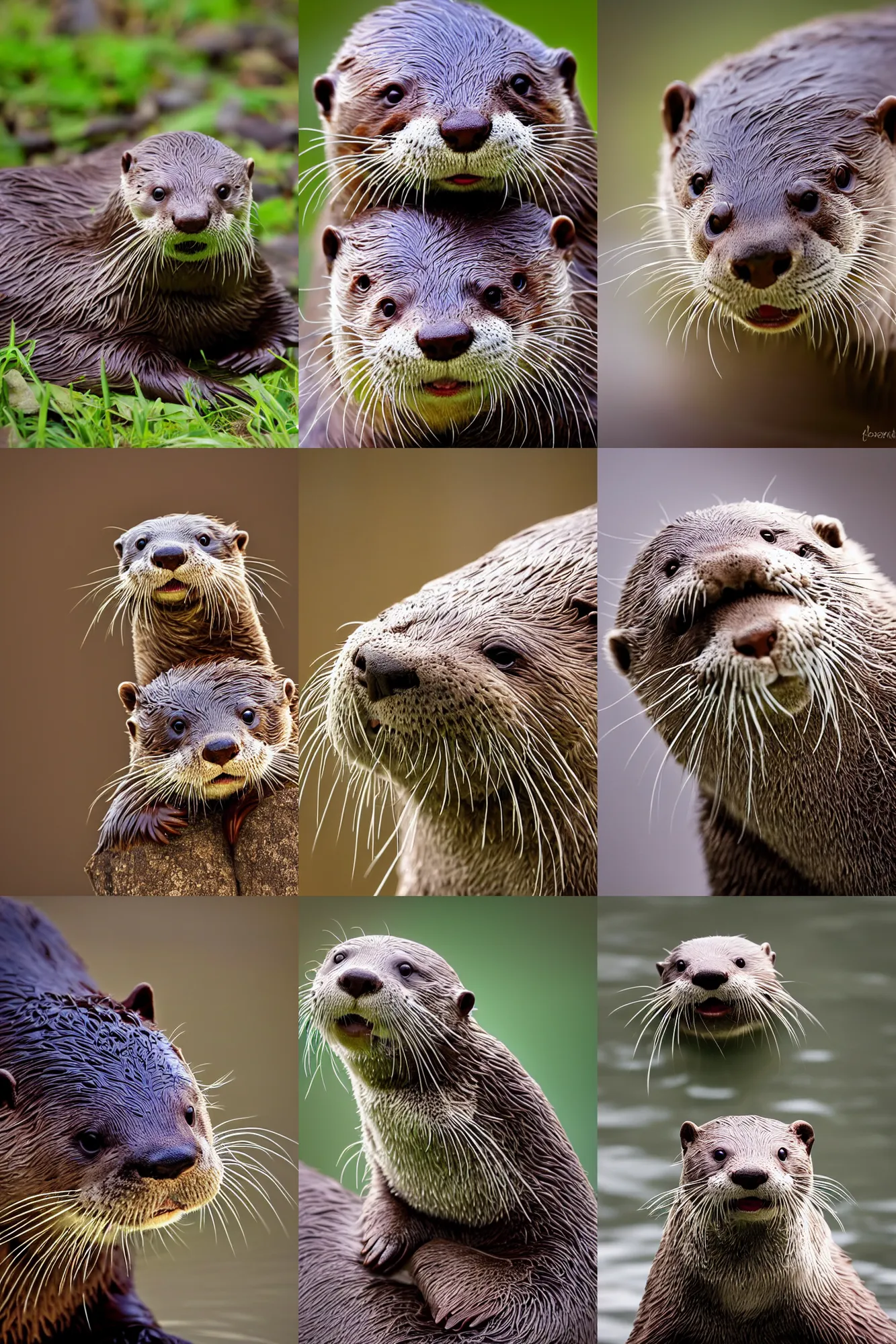 Prompt: an otter wearing a fake mustache!!!!!!!!!!!!!!!!!, fake mustache!!! nature photography, 2 0 0 mm, f / 2. 8, bokeh, very detailed