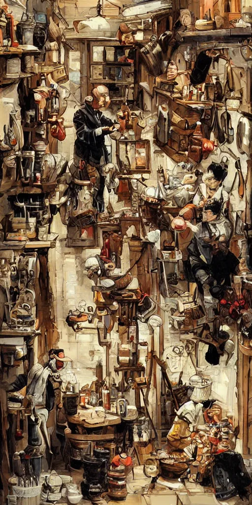 Prompt: oil painting scene from shoemaker's shop by kim jung gi