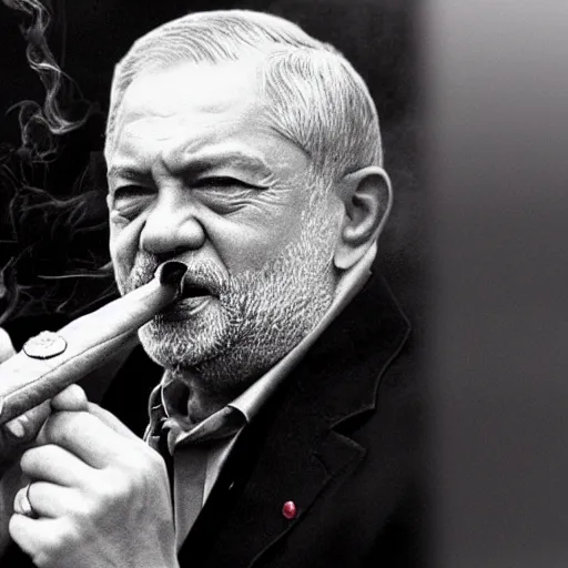 Image similar to lula da silva smoking a cigar with putin, soviet paraphernalia, 4k