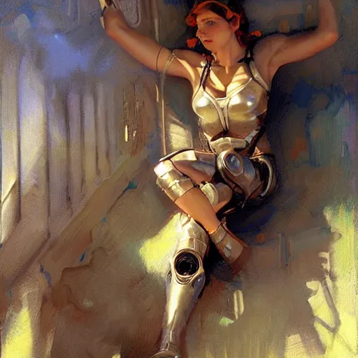 Image similar to human cyborg, sunny, painting by gaston bussiere, craig mullins, j. c. leyendecker