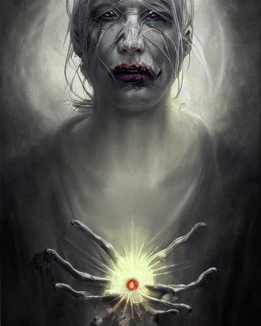 Prompt: evil anime character, award winning photograph, radiant flares, realism, lens flare, intricate, various refining methods, micro macro autofocus, evil realm magic painting vibes, hyperrealistic painting by michael komarck - stephen gammell