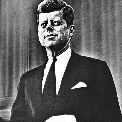 Prompt: Satanic States of America, alternate history, goth John F Kennedy, gothic president, 1961 photograph, occult