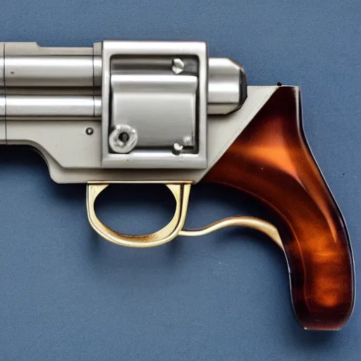 Prompt: mangum revolver entirely made out of glass, transparent.