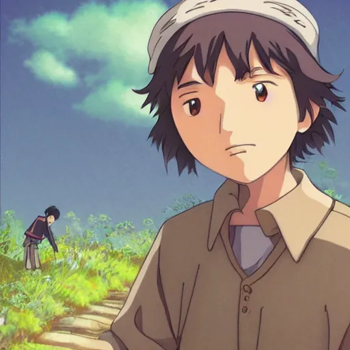 Prompt: friendly guy and small creature , with Fragile looking character portrait face made in Studio Ghibli artstyle ,highly detailed art, beautiful scene, sharp focus, smooth, 8k, anime art, fantasy, style in ghibli anime style