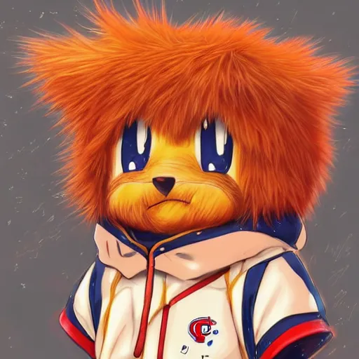 Image similar to anime Portrait of Youppi the Habs Montreal Canadiens Mascot as a very cute powerful and friendly pokemon, highly detailed anime, high evolution, 1990s, legendary, smooth, sharp focus, dynamic lighting, intricate, trending on ArtStation, illustration pokemon, art by WLOP