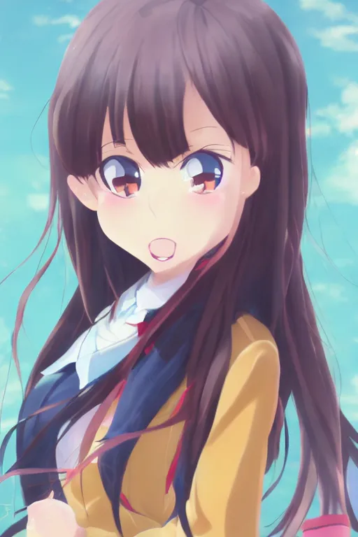 Image similar to An high school girl with smile, portrait, full body, Illustrator, kyoto animation, aniplex, pixiv