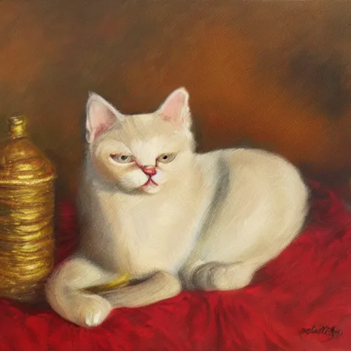 Image similar to cat, oil paining, highly realistic, romantic style