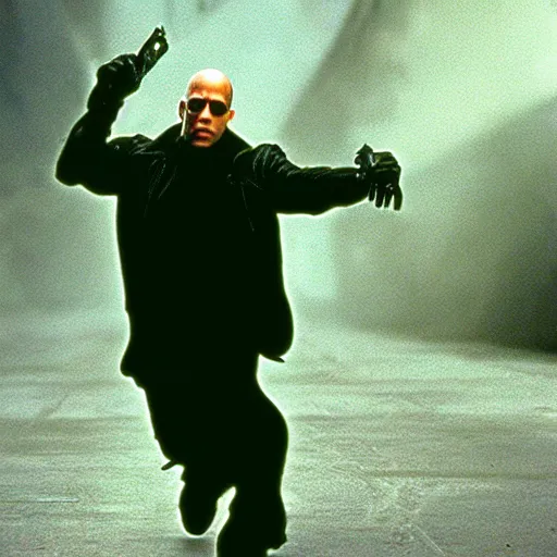 film still of vin diesel as neo in The Matrix (1999) | Stable Diffusion