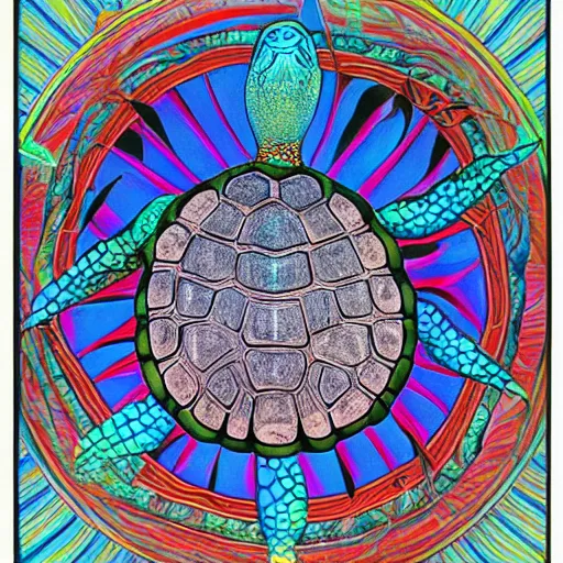 Image similar to turtle sparrow crystal apotheosis, in the style of alex grey and maxfield parish,