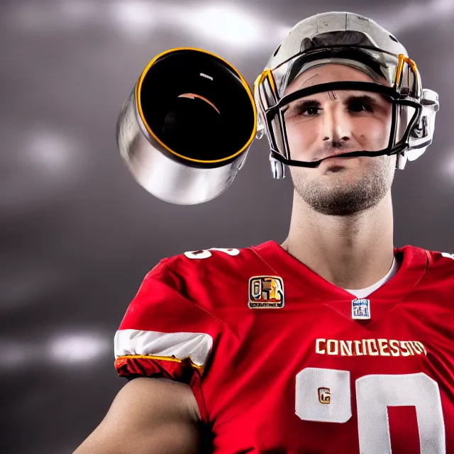 Prompt: photo of kirk cousins taken with a 1 2 mm fisheye lens