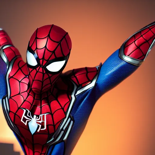 Image similar to still photo of iron spider - man, highly detailed, photorealistic portrait, bright studio setting, studio lighting, crisp quality and light reflections, unreal engine 5 quality render