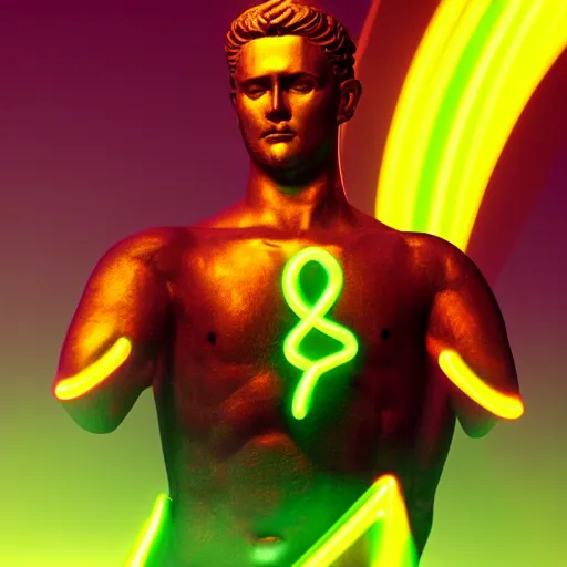 Image similar to The statue of david with a neon ring around the head, in a synthwave, 3d render, 3d art, octane render, highly detailed, artstation