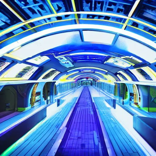 Prompt: space train station, futuristic, external view, neon colours, highly saturated, high def, 8 k, hd, highly detailed,