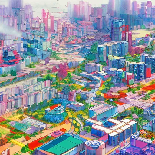 Prompt: city of beijing, colorful anime, beautiful illustration, trending on artstation