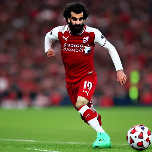 Prompt: mo salah wearing an arsenal football top