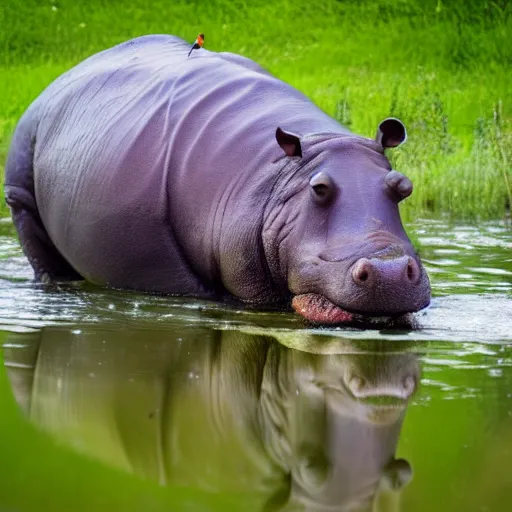 Image similar to A high quality photo of a hippo in a pond, 4k, detailed, focus on the hippo