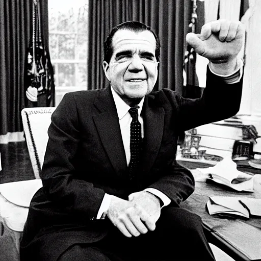 Image similar to Richard Nixon drunk in the oval office, photo