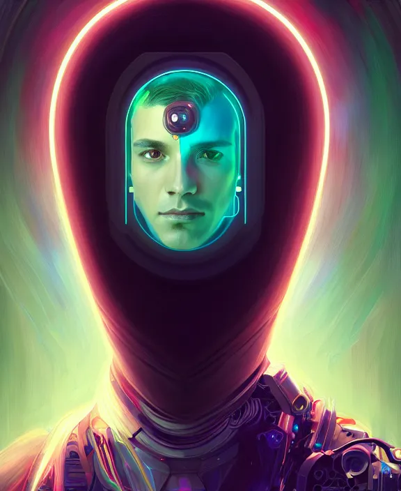 Image similar to a whirlwind inside the metaverse, guy, male, man, hologram, half body, neurochip, android, cyborg, cyberpunk face, by loish, d & d, fantasy, intricate, elegant, highly detailed, colorful, digital painting, artstation, concept art, art by artgerm and greg rutkowski and alphonse mucha